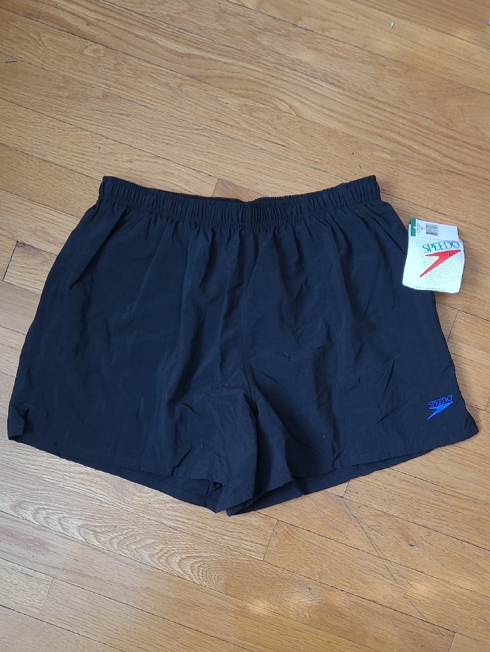 Speedo Vintage Nylon Black Swim Shorts with Small Blue Logo